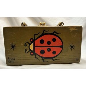 VTG Enid Collins Ladybug Wood Box Bag Purse 1960s